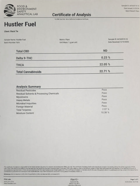 3.5 Gram HUSTLER FUEL - THCa Flower – (LIGHT DEP) BALANCED HYBRID - Black Tie