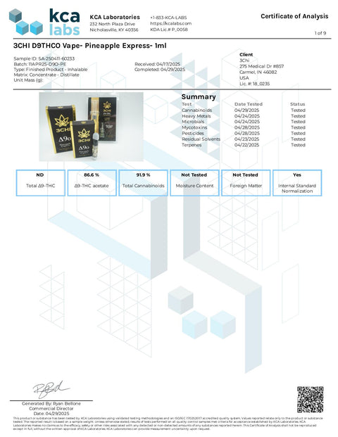 1 ML - Pineapple Express - Sativa - DELTA 9o THC - 3Chi