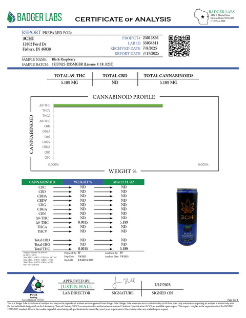 5mg THC Seltzer - Black Raspberry - 3Chi