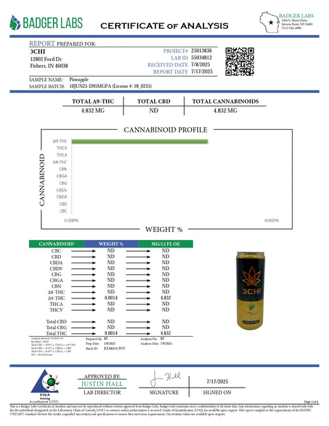 5mg THC Seltzer - Pineapple - 3Chi