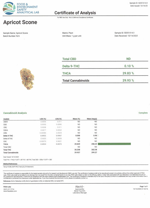 1 Gram - Apricot Scone  - THCA 30% (SATIVA) - Bud Hugs