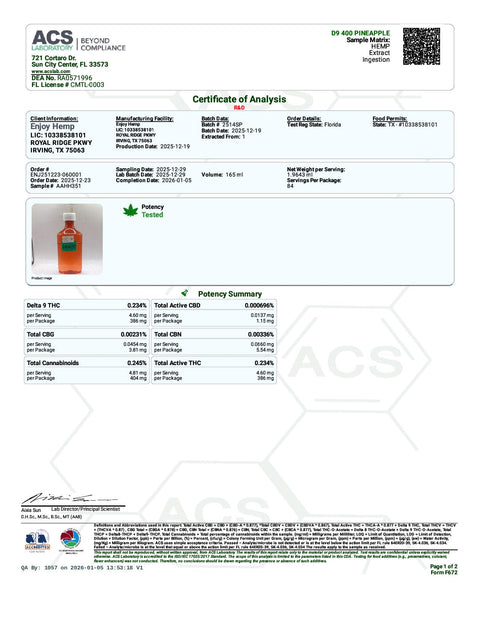 50 mg Liquid Gummies - Pineapple - Indica - Delta 9 Live Rosin - Enjoy