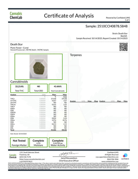 1 Gram - Death Star - THCA 38% (INDICA) - Bud Hugs