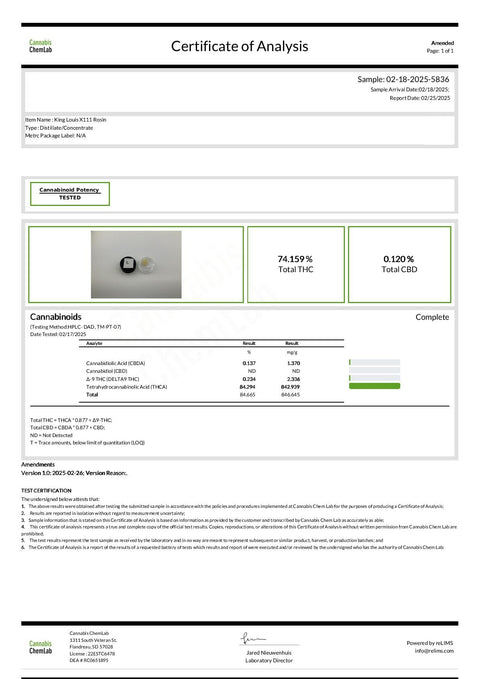1 g - Bubble THCa Hash Rosin - King Lois XIII - 84% - INDICA - Bud Hugs