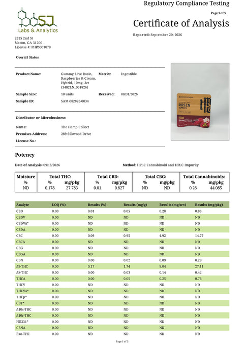 3 Count 10mg ROSIN GUMMIES - Raspberries & Cream (HYBRID) - MHC