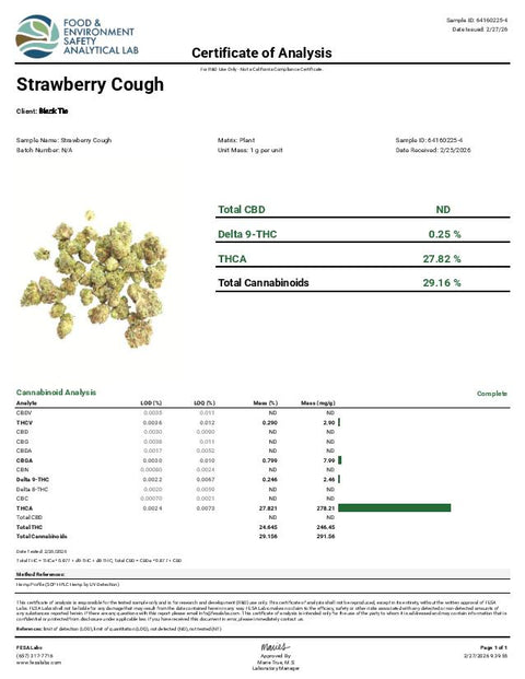 3.5 Grams - Strawberry Cough THCa Flower – Premium SATIVA Hybrid - Black Tie