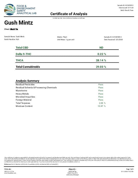 14 Grams - Gush Mintz THCa Flower – Premium INDICA Hybrid - Black Tie