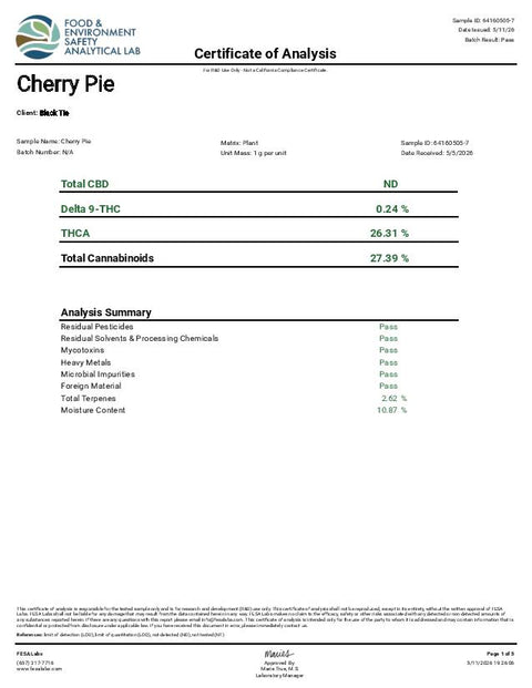 14 Grams - Cherry Pie THCa Flower – Premium INDICA Hybrid - Black Tie