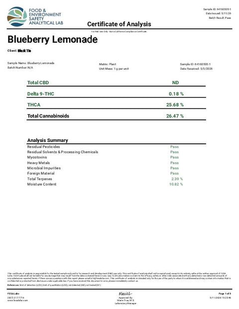 14 Grams - Blueberry Lemonade THCa Flower – Premium INDICA Hybrid - Black Tie