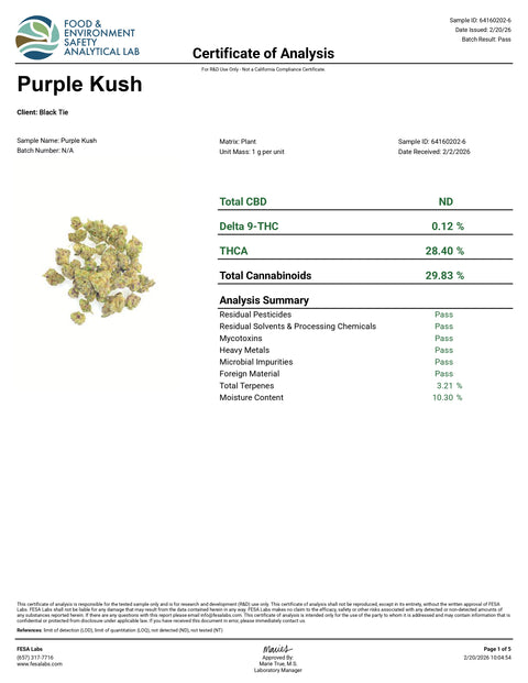28 Grams PURPLE KUSH (SHAKE) - THCa Flower – (INDOOR) INDICA - Black Tie