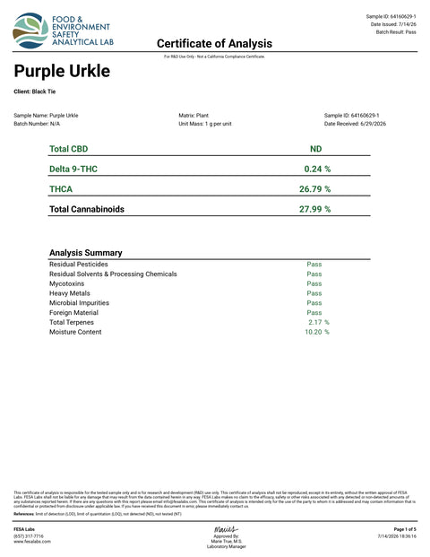 3.5 Grams PURPLE URKLE - THCa Flower – (PREMIUM EXOTIC) BALANCED HYBRID - Black Tie