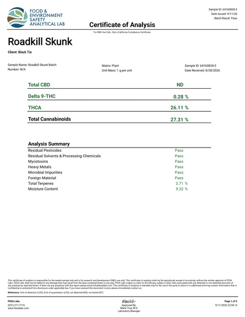 1 Gram ROADKILL SKUNK - THCa Flower – (PREMIUM EXOTIC) INDICA / HYBRID  - Black Tie