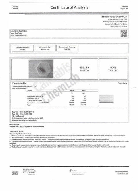 1.5G THCa Prerolls - Royal Octane 32% (HYBRID) - Bud Hugs