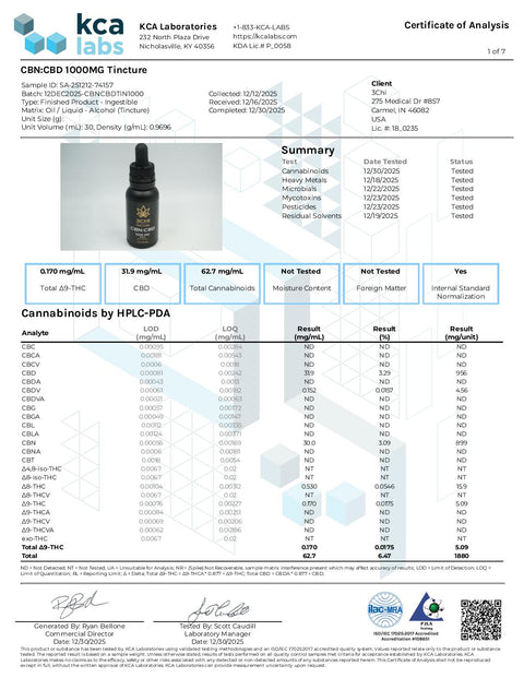 1000 mg - CBD:CBN TINCTURE - 3Chi