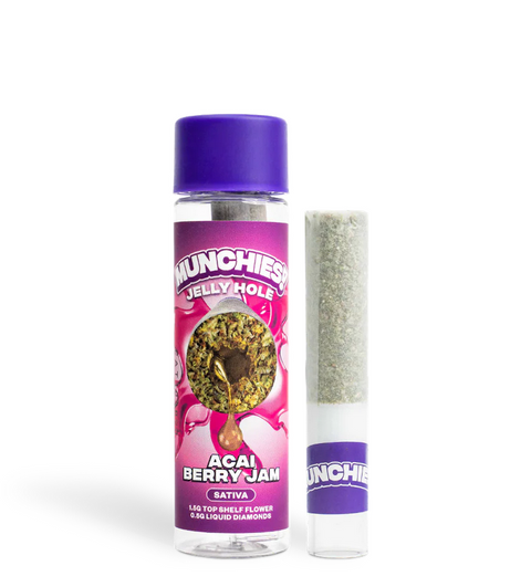 Pre Roll 2g - Acai Berry Jam - SATIVA - THCA Diamond Infused Jelly Holes - Delta Munchies