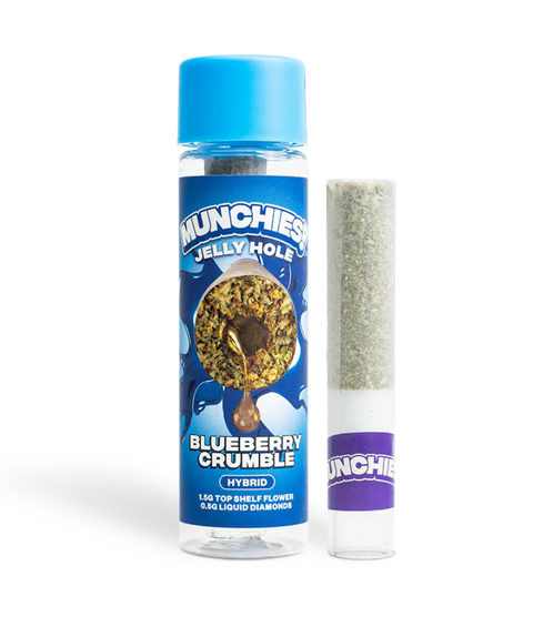 Pre Roll 2g - Blueberry Crumble - HYBRID - THCA Diamond Infused Jelly Holes - Delta Munchies
