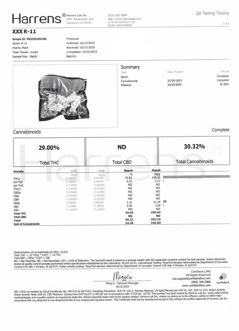 3.5 Grams - XXX R-11 - THCA 30% (INDICA) - Bud Hugs